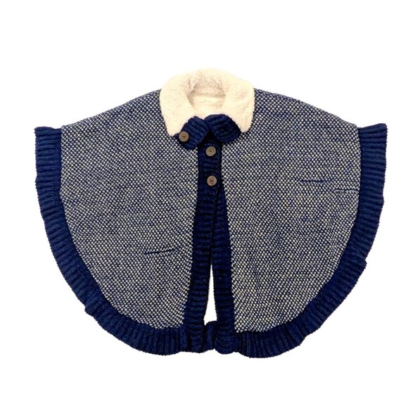 Vintage Jackets & Blazers - Vintage Sherpa Lined Knitted Cape Poncho SZ M